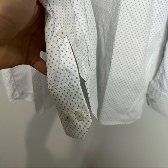 Eton White Blue Sparkle Cotton Contemporary Dress Shirt 44 - Picture 4 of 8